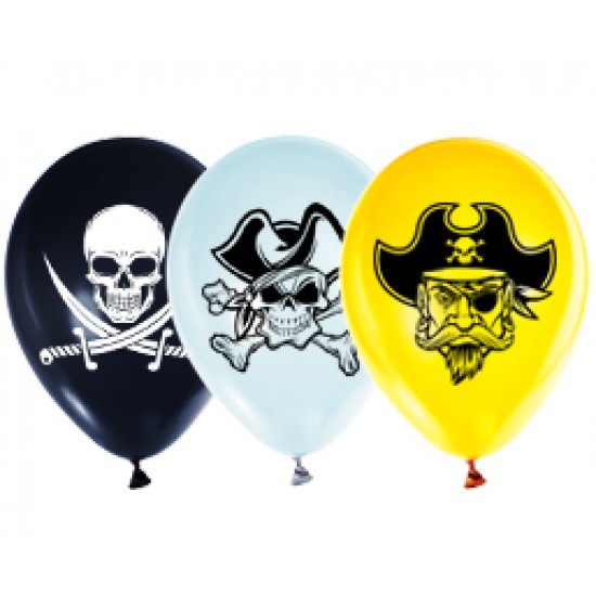 Воздушные шары с рисунком, Воздушный шар латексный 12" стандарт (ПАСТЕЛЬ) ассорти 5 шт. "Пираты",  (1 шт.), 37 р. за 1 шт.